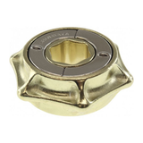 Gold and silver metal hand puzzle on a white background