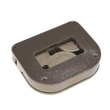 Metallic coin holder with coins inside on a white background