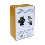 Box of Hanayama puzzle with disassembled and assembled views on a white background