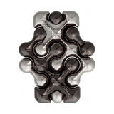 Decorative metal hand puzzle with intricate design on a white background