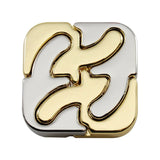 Gold and silver geometric pendant on a white background