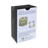 Hanayama puzzle packaging with puzzle pieces and branding on a white background