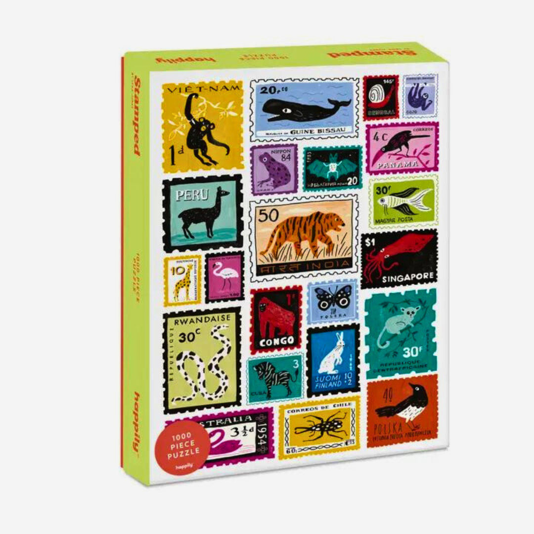 Happily Puzzles - Animal Stamps 1000 Piece Puzzle - The Puzzle Nerds  