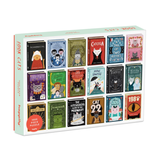 Puzzle box with illustrations of various book covers on a light green background