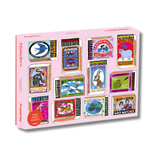 Puzzle box with colorful matchbox designs on a white background
