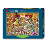Jigsaw puzzle box with colorful cartoon scene on a white background