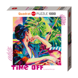Puzzle box with a colorful illustration of a woman and tropical leaves, labeled 'Time Off' by Joanna Pilarska.
