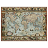 Vintage-style world map with decorative borders on a white background