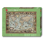 Puzzle Box of a world map puzzle with illustrations on a green background