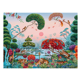 Colorful illustration of a jungle scene with animals and trees