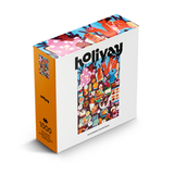 Colorful puzzle box with 'holiyay' branding on a white background