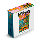 Colorful puzzle box with 'holiyay' branding and a design of a van and landscape.