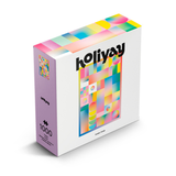 Holiyay puzzle box with colorful geometric design on a white background