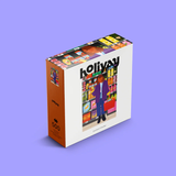 Holiyay puzzle box with colorful design on a purple background