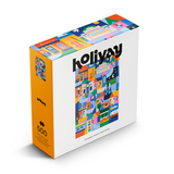 Colorful puzzle box with 'holiyay' branding on a white background