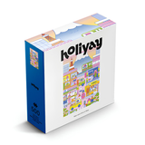 A 500-piece jigsaw puzzle box by the brand holiyay, featuring a colorful, whimsical city illustration on the front and a solid blue spine.