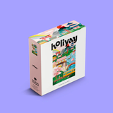 Holiyay puzzle box with colorful design on a purple background
