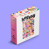Holiyay puzzle box with colorful design on a purple background