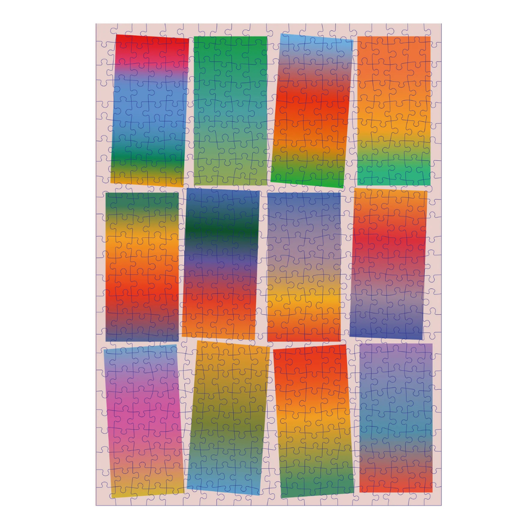 Colorful puzzle with gradient squares on a white background