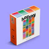 Colorful puzzle box with 'holiyay' branding on a purple background