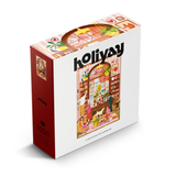 A 1000-piece jigsaw puzzle box by the brand holiyay, featuring a colorful illustration of a cozy bookstore interior on a white box with a dark red spine.