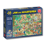 Jigsaw puzzle box featuring Jan van Haasteren design with colorful illustration on a white background