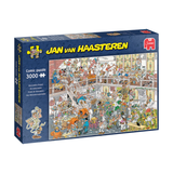Jigsaw puzzle box featuring Jan van Haasteren design with colorful illustration on a blue background