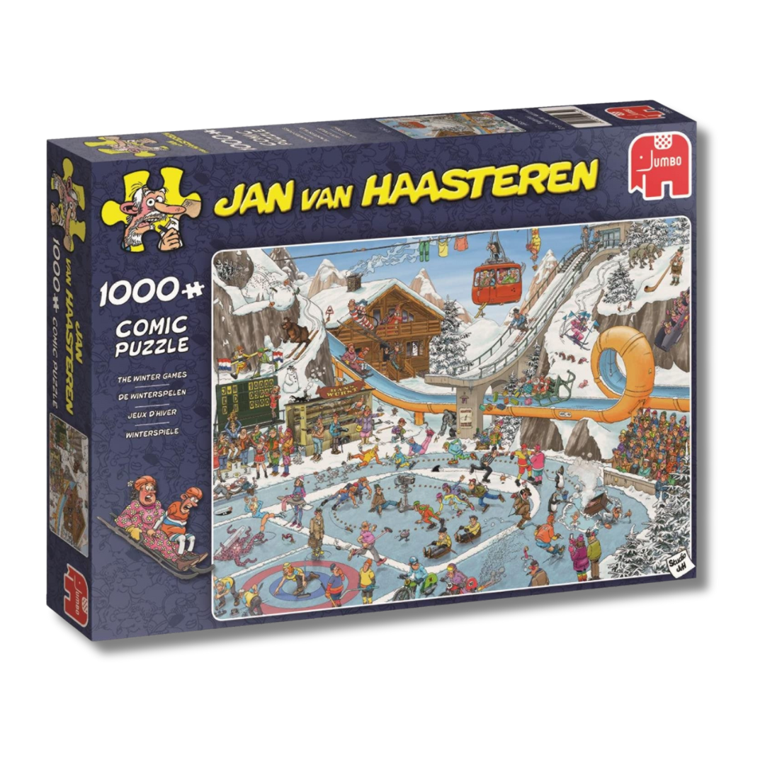 Jumbo brand puzzle showing cartoon charracters having fun in winter 