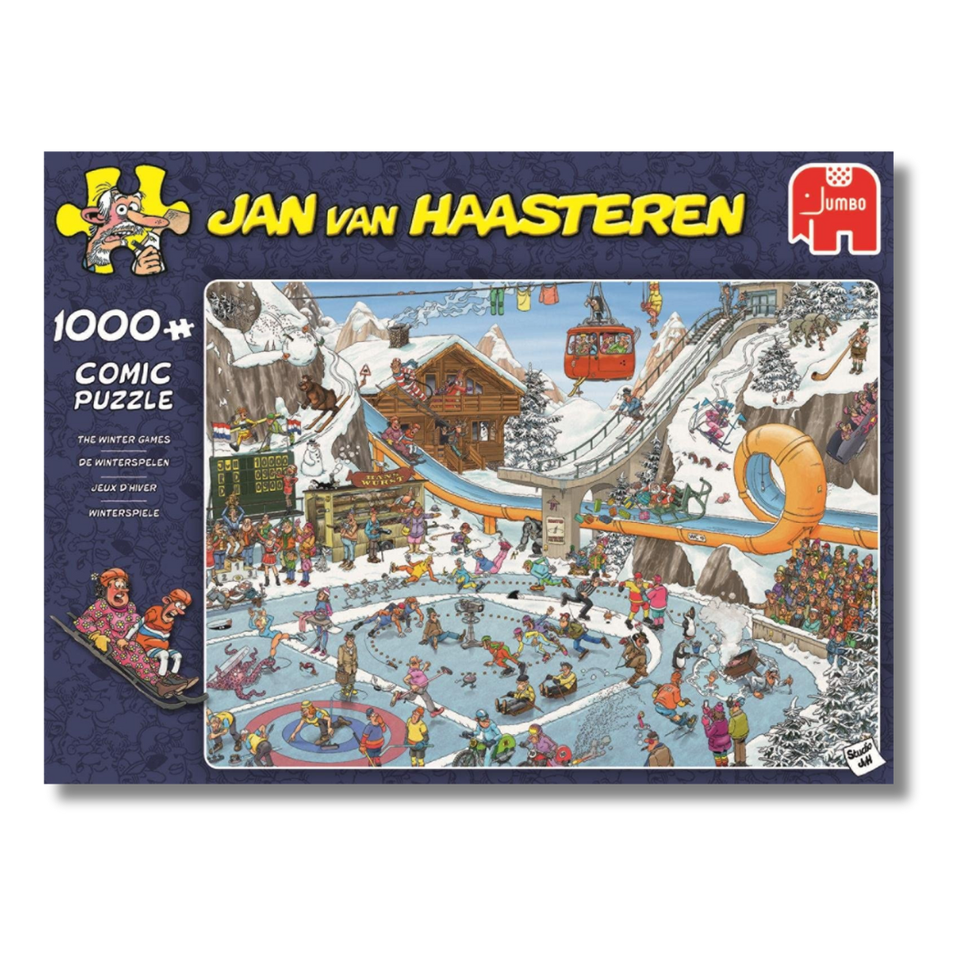 Jumbo brand puzzle showing cartoon charracters having fun in winter 