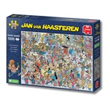 Jigsaw puzzle box with a busy cartoon image of a hair salon