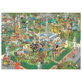 Illustration of a crowded park scene with various people and activities