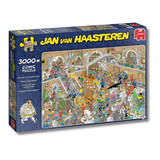 Jigsaw puzzle box featuring Jan van Haasteren artwork with colorful illustration of a museum scene.