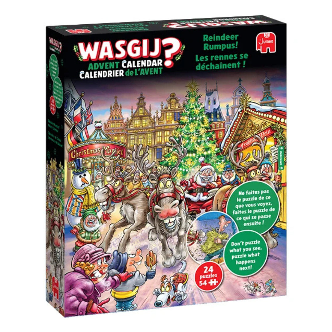 Wasgij Advent Calendar packaging with Christmas-themed illustration and text