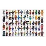 Collection of various LEGO minifigures arranged in a grid on a white background