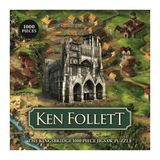 Ken Follett The Kingsbridge 1000 piece jigsaw puzzle packaging with cathedral and village illustration.