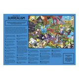 Educational poster about Surrealism with colorful illustrations on a blue background