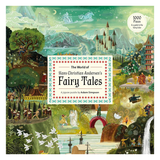 Puzzle box cover featuring illustrations from Hans Christian Andersen's fairy tales with a castle and fairy tale characters.