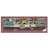 Long rectangular board game with colorful graphics on a white background