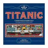 Jigsaw puzzle box for 'The World of the Titanic' by Barry Falls with Titanic illustration on blue background