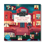 Jigsaw puzzle box for 'And Then There Were None' by Agatha Christie with illustrated scene and text.