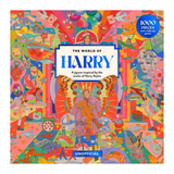 The World of Harry jigsaw puzzle box cover featuring a highly detailed, colorful illustration inspired by Harry Styles, with a blue circular badge stating '1000 PIECES' and a blue 'UNOFFICIAL' label at the bottom.