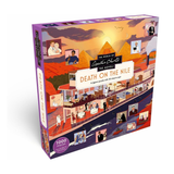 A 1000-piece jigsaw puzzle box titled 'The World of Agatha Christie: Death on the Nile' by Collins. The box features a highly detailed, colorful illustrated scene of a cruise ship on the River Nile with pyramids in the background, surrounded by small character portraits from the story.