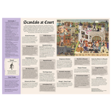 Educational poster about 'Scandals at Court' with text and illustrations.