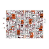 A rectangular wall art print featuring a dense collage of orange, white, and black parking-related signs, symbols, and text, shown against a plain white background.