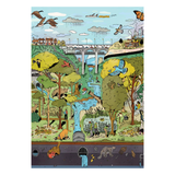 Illustration of a cityscape with nature elements and animals.