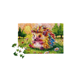 Colorful hedgehog puzzle with a completed section on a white background