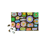 Colorful patch collection with motivational phrases on a black background