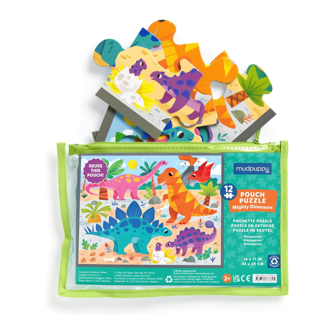 Mudpuppy - Mighty Dinosaurs 12 Piece Pouch Puzzle - The Puzzle Nerds 