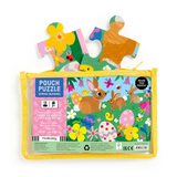 Pouch puzzle with spring bunny design on a white background