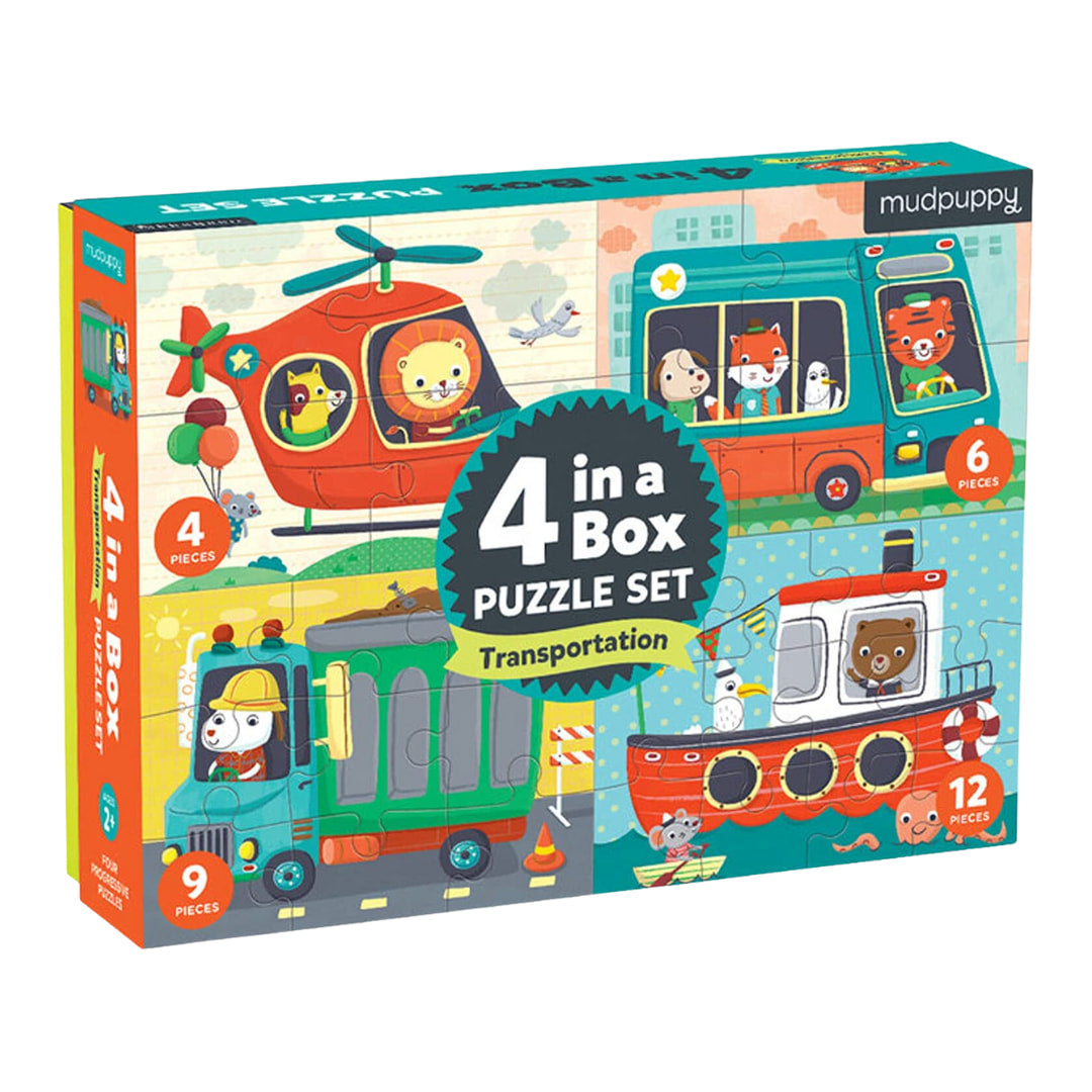 Mudpuppy - Transportation 4 In A Box Puzzle Set- The Puzzle Nerds
